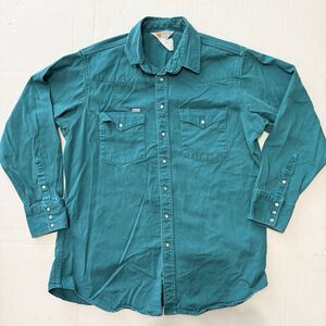 Vintage Carhartt Brush Popper Shirt Teal Men’s Large Tall Workwear Pearl Snaps
